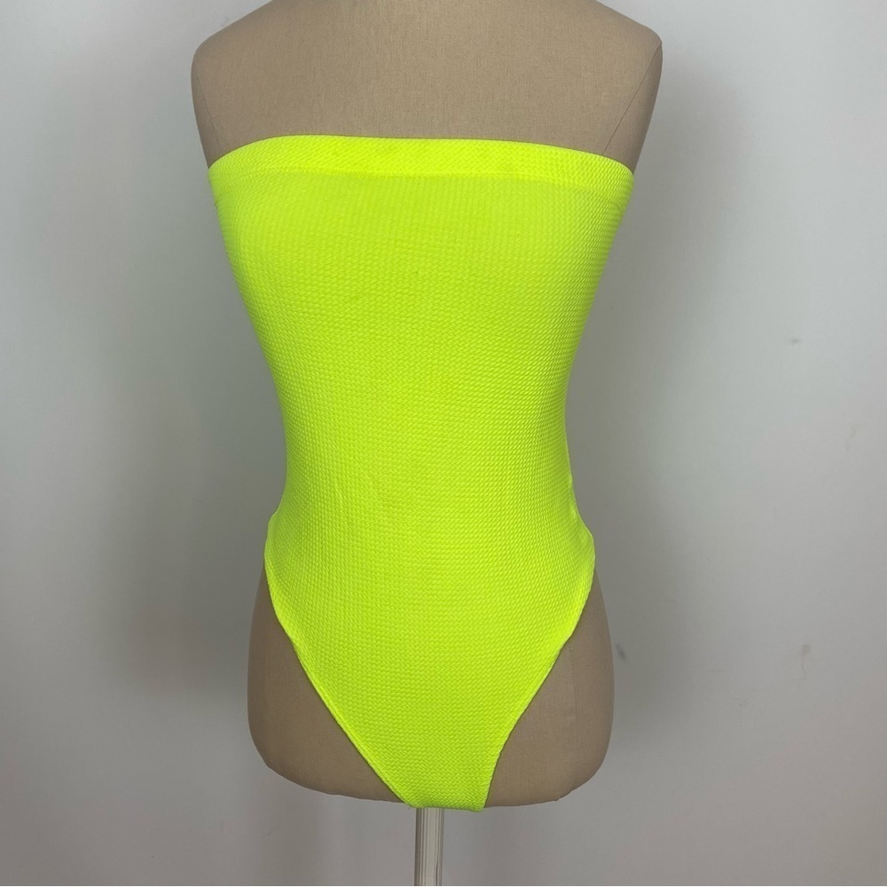Forever 21 Bodysuit Neon Yellow Strapless Snaps M